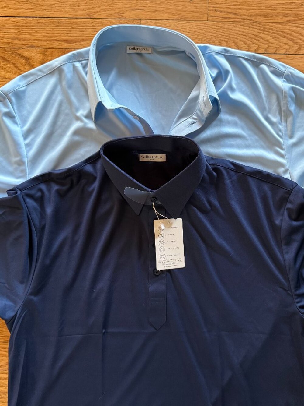 NEW LOT of 2 Collars and Co Dress Polo Shirt Large Dark Blue and Light Blue